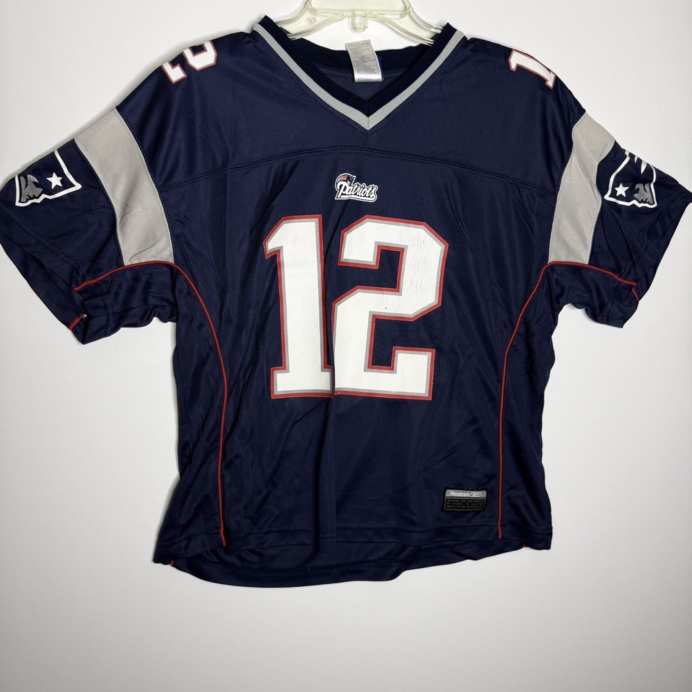 Reebok Navy White Gray New England Patriots #12 Football Jersey